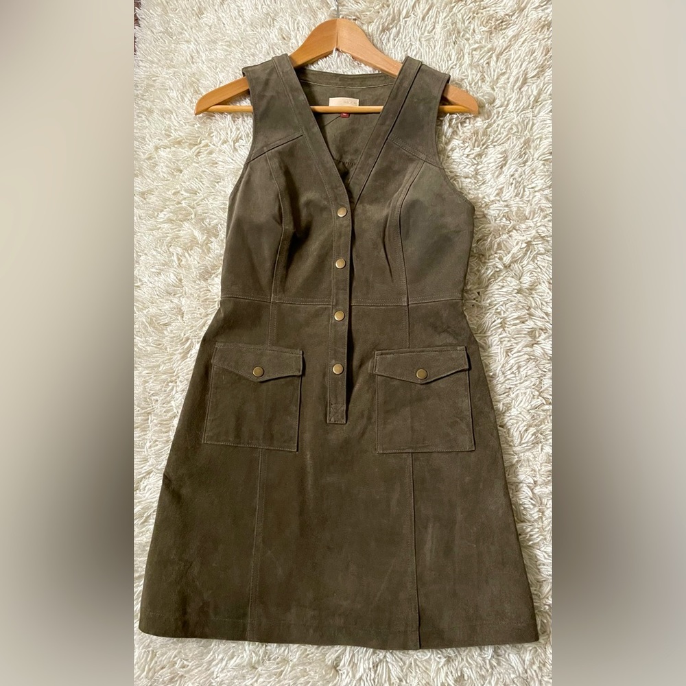 ANTHROPOLOGIE Pilcro Olive Green suede dress.